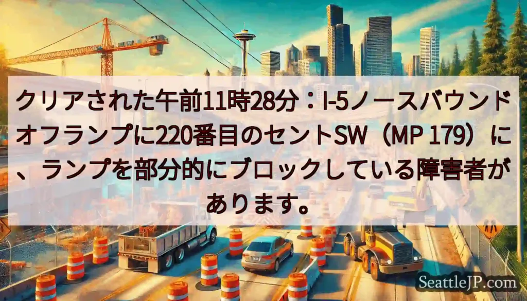クリアされた午前11時28分：I-5ノースバウンドオフランプに220番目のセントSW（MP