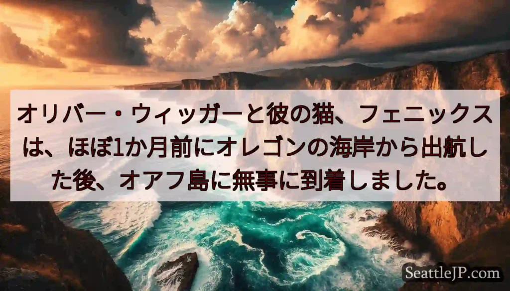オリバー・ウィッガーと彼の猫、フェニックスは、ほぼ1か月前にオレゴンの海岸から出航した後、オアフ島に