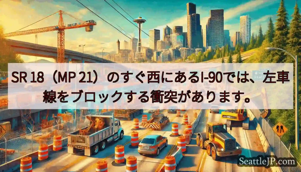 SR 18（MP 21）のすぐ西にあるI-90では、左車線をブロックする衝突があります。