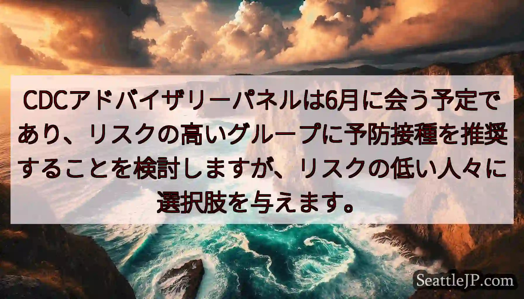 CDCアドバイザリーパネルは6月に会う予定であり、リスクの高いグループに予防接種を推奨することを検討