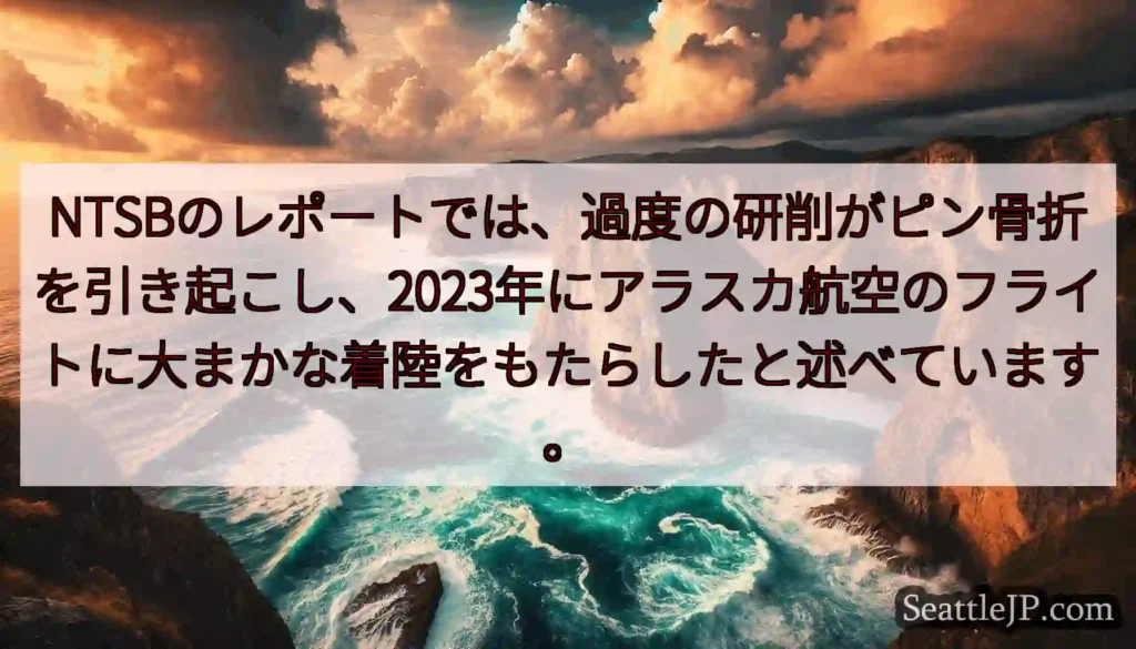 NTSBのレポートでは、過度の研削がピン骨折を引き起こし、2023年にアラスカ航空のフライトに大まか