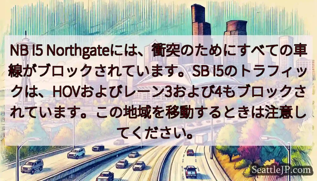 NB I5 Northgateには、衝突のためにすべての車線がブロックされています。SB
