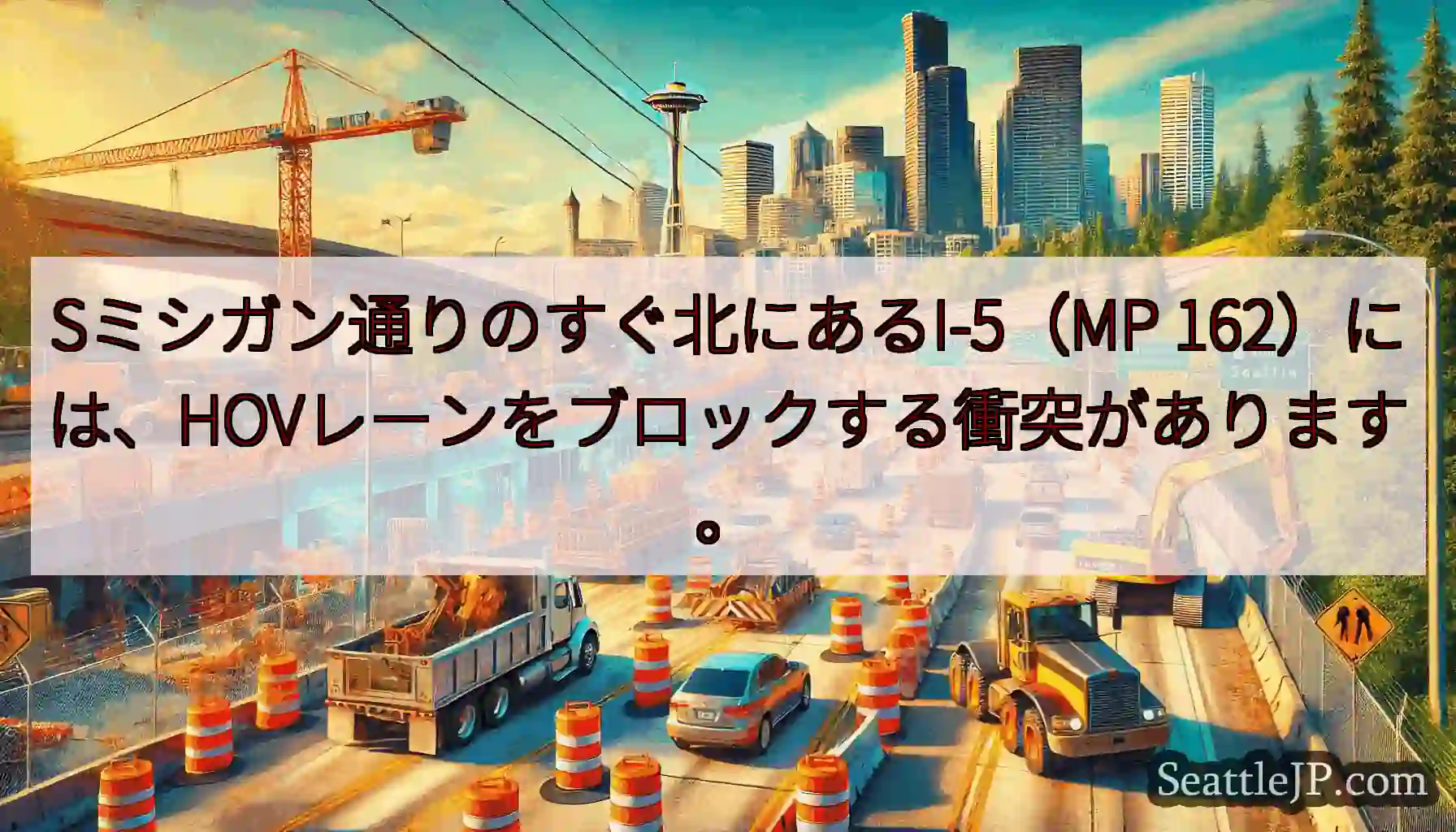 Sミシガン通りのすぐ北にあるI-5（MP 162）には、HOVレーンをブロックする衝突があります。