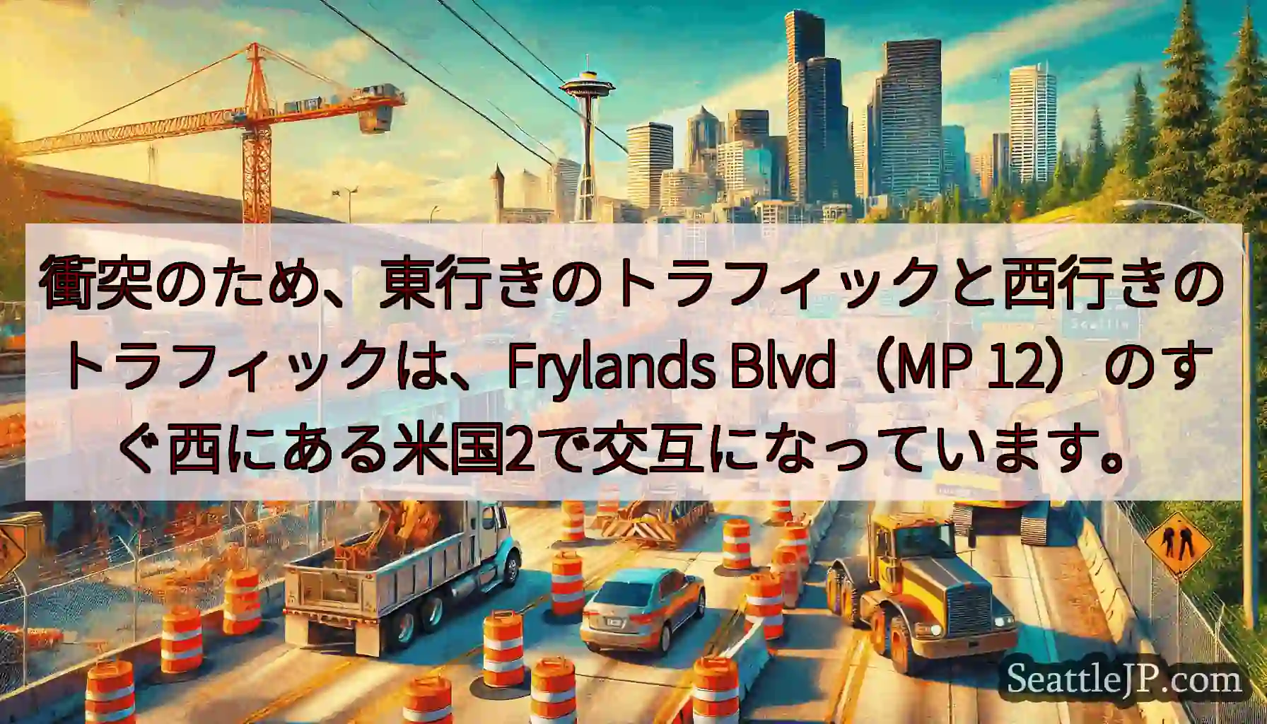 衝突のため、東行きのトラフィックと西行きのトラフィックは、Frylands Blvd（MP