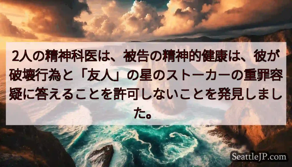 2人の精神科医は、被告の精神的健康は、彼が破壊行為と「友人」の星のストーカーの重罪容疑に答えることを