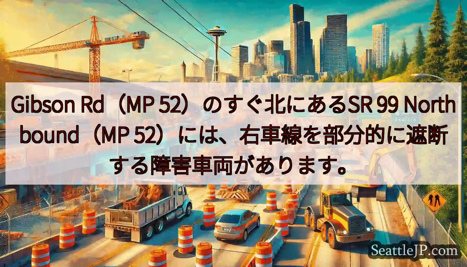 Gibson Rd（MP 52）のすぐ北にあるSR 99 Northbound（MP