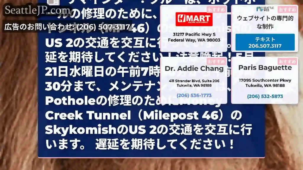 リマインダー：クルーは、ポットホールの修理のために、マネークリークトンネル（MP