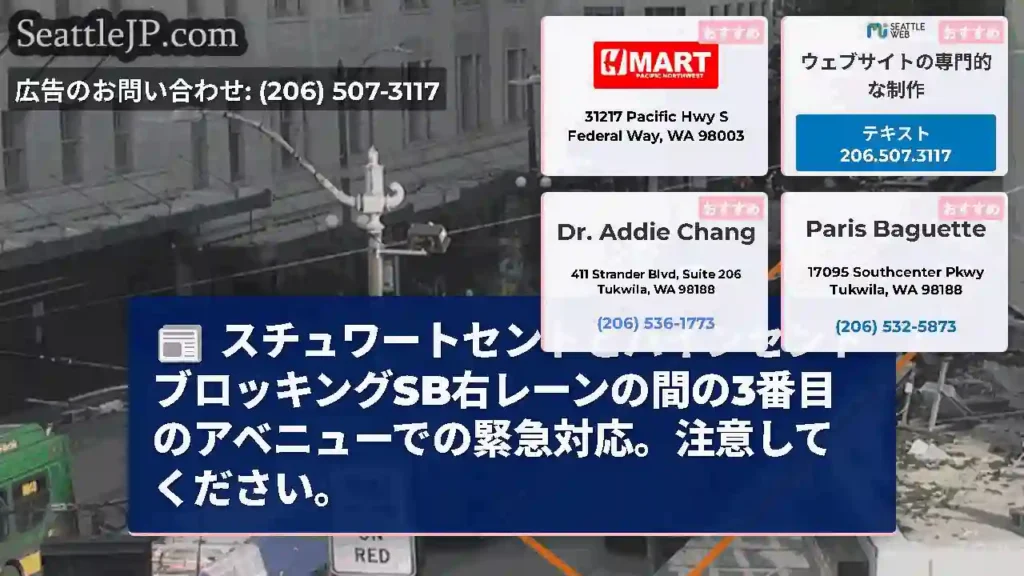 スチュワートセントとパインセントブロッキングSB右レーンの間の3番目のアベニューでの緊急対応。注意し