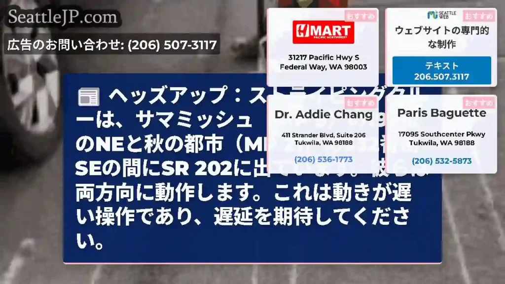 ヘッズアップ：ストライピングクルーは、サマミッシュ（MP 9）の192位のNEと秋の都市（MP