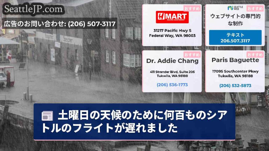 土曜日の天候のために何百ものシアトルのフライトが遅れました