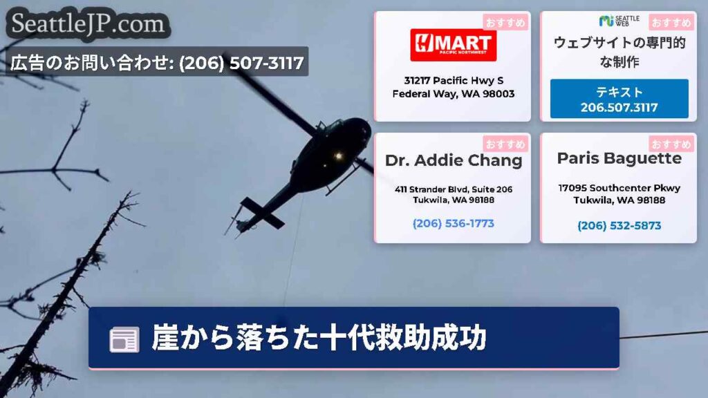崖から落ちた十代救助成功