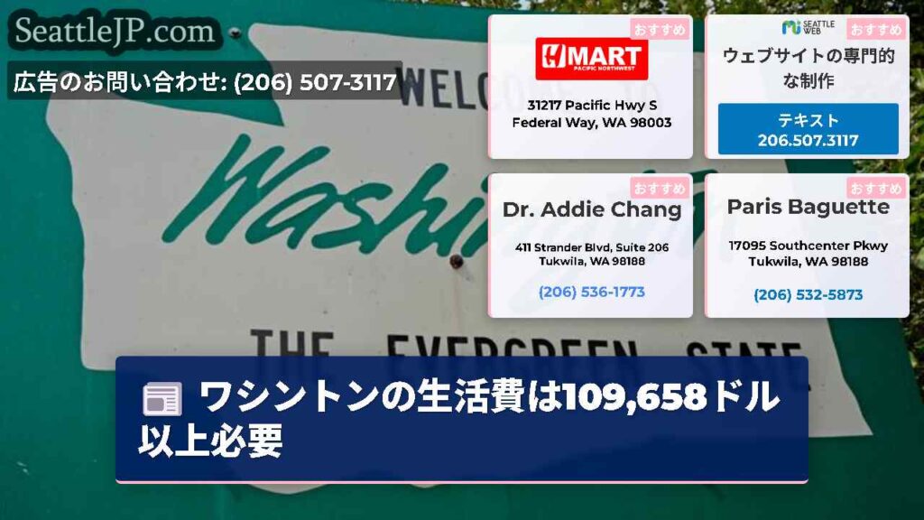 ワシントンの生活費は109,658ドル以上必要