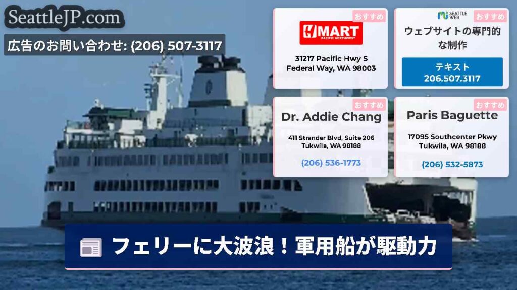 フェリーに大波浪！軍用船が駆動力