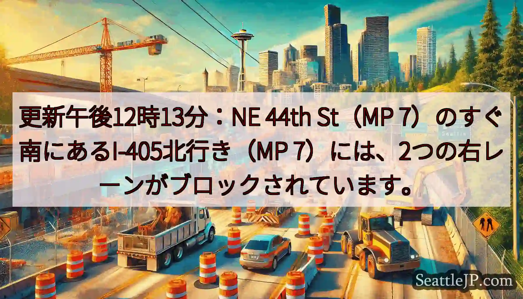 更新午後12時13分：NE 44th St（MP 7）のすぐ南にあるI-405北行き（MP