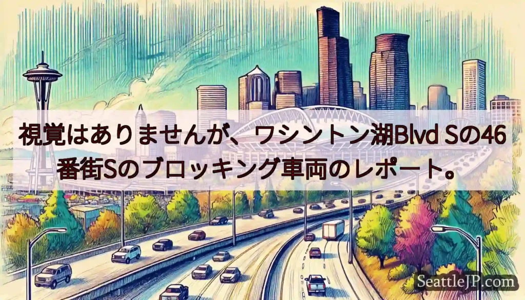 視覚はありませんが、ワシントン湖Blvd Sの46番街Sのブロッキング車両のレポート。