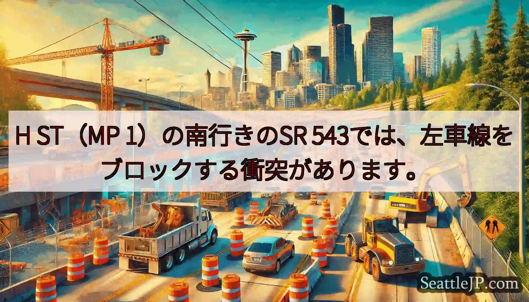 H ST（MP 1）の南行きのSR 543では、左車線をブロックする衝突があります。