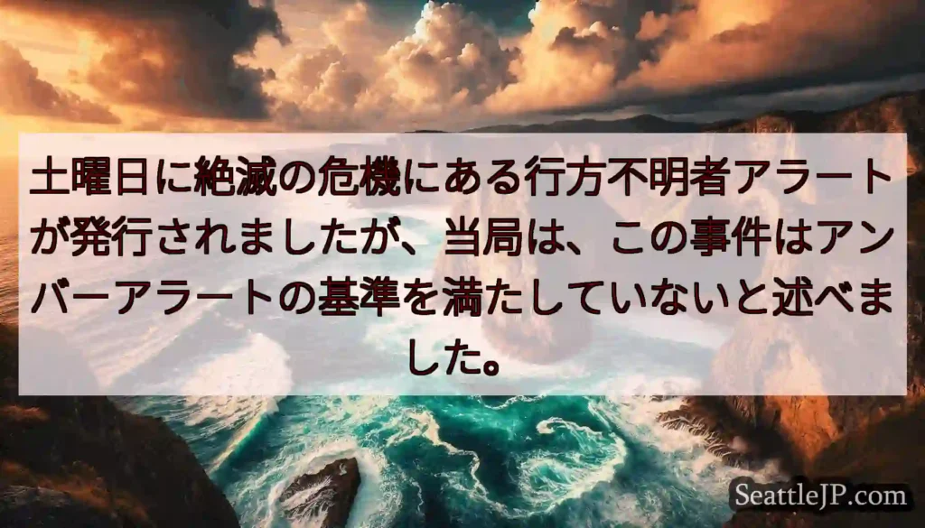 土曜日に絶滅の危機にある行方不明者アラートが発行されましたが、当局は、この事件はアンバーアラートの基