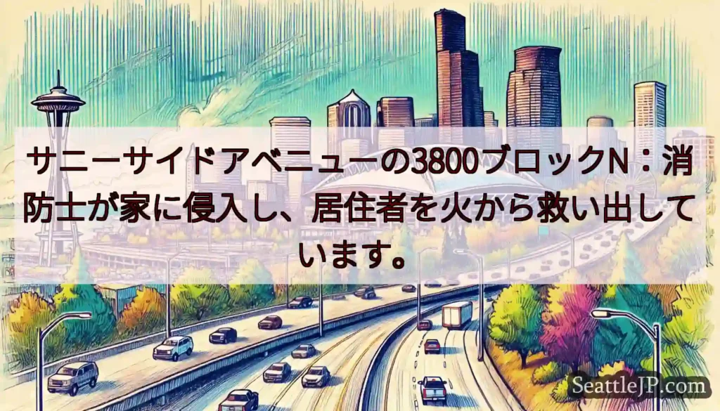 サニーサイドアベニューの3800ブロックN：消防士が家に侵入し、居住者を火から救い出しています。