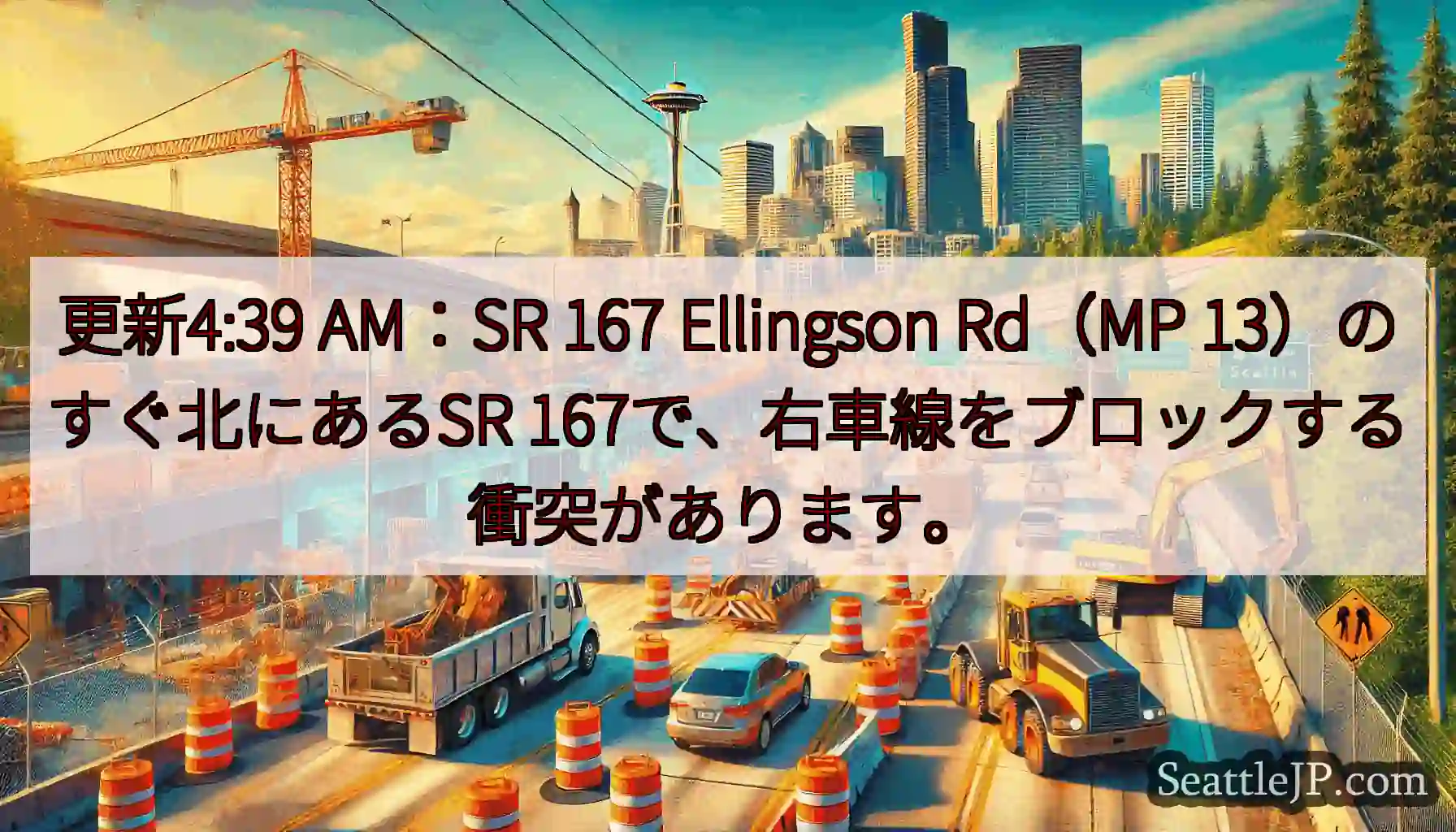 更新4:39 AM：SR 167 Ellingson Rd（MP 13）のすぐ北にあるSR