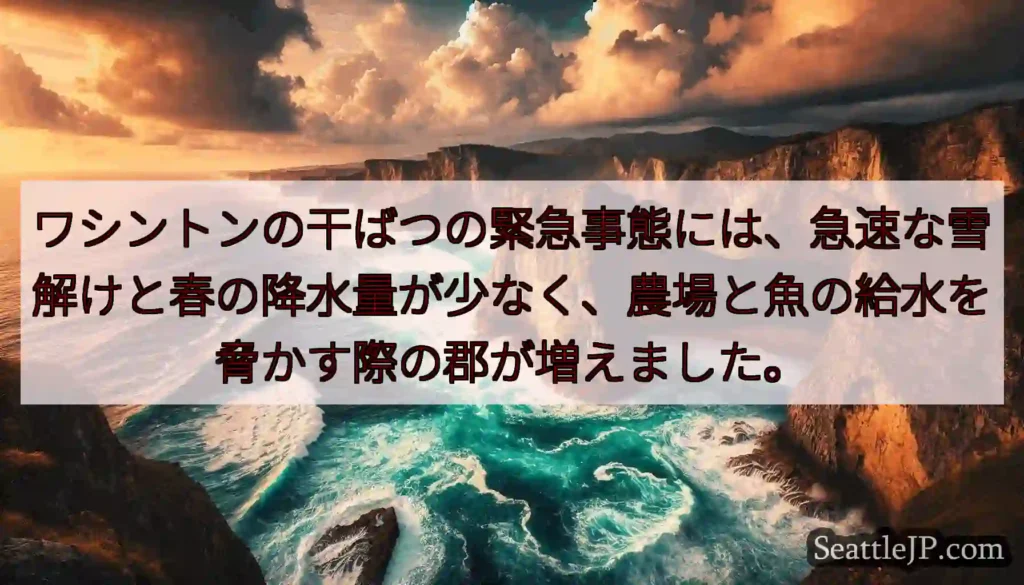 ワシントンの干ばつの緊急事態には、急速な雪解けと春の降水量が少なく、農場と魚の給水を脅かす際の郡が増