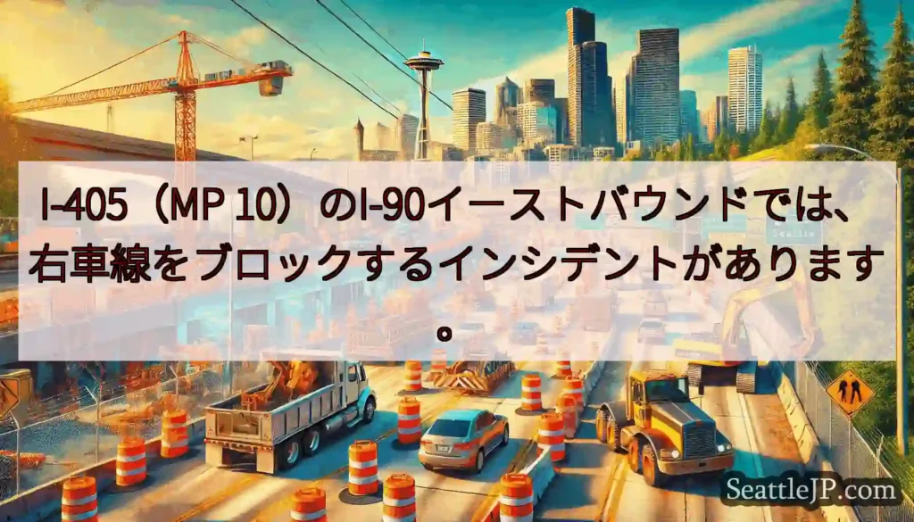 I-405（MP 10）のI-90イーストバウンドでは、右車線をブロックするインシデントがあります。
