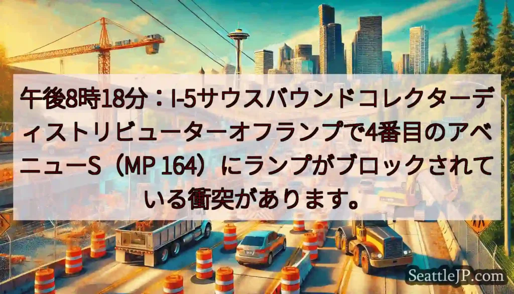 午後8時18分：I-5サウスバウンドコレクターディストリビューターオフランプで4番目のアベニューS（