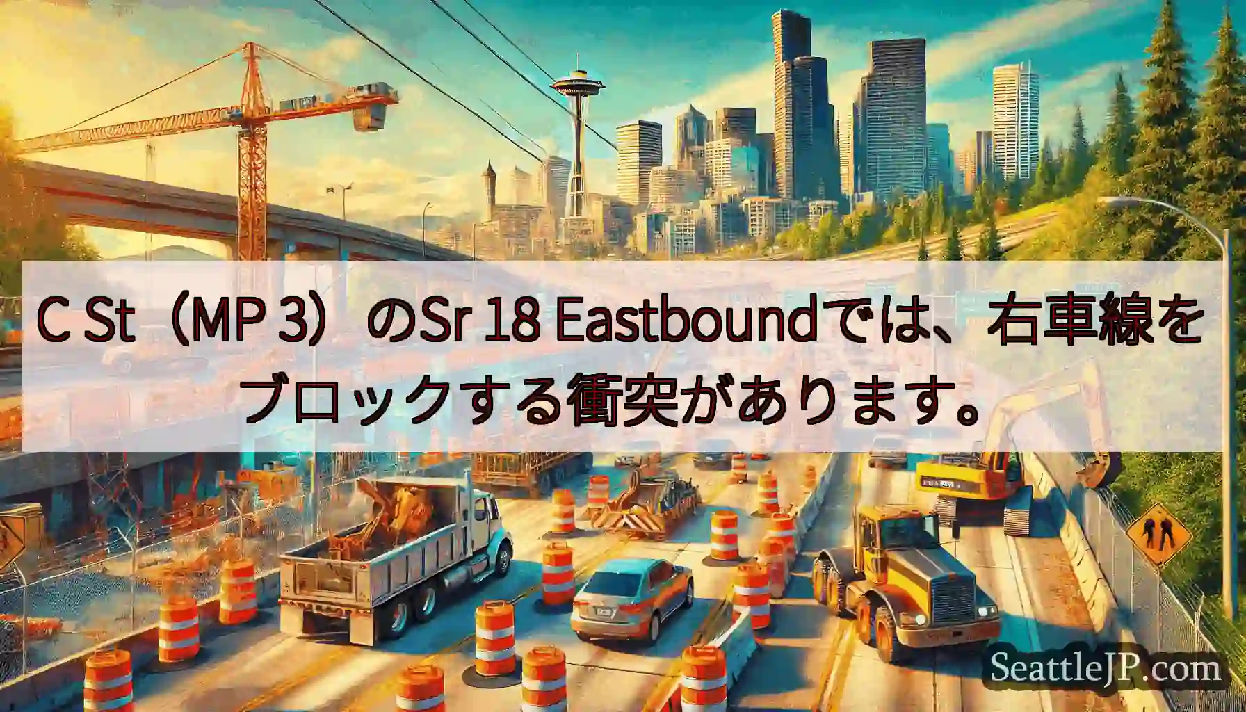 C St（MP 3）のSr 18 Eastboundでは、右車線をブロックする衝突があります。