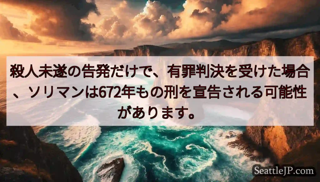 殺人未遂の告発だけで、有罪判決を受けた場合、ソリマンは672年もの刑を宣告される可能性があります。