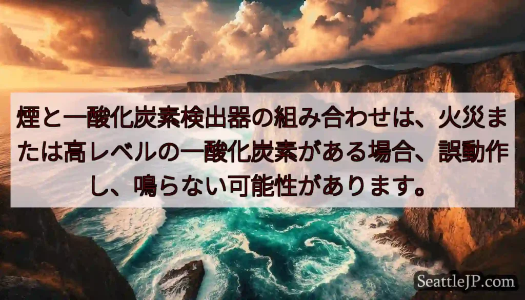 煙と一酸化炭素検出器の組み合わせは、火災または高レベルの一酸化炭素がある場合、誤動作し、鳴らない可能