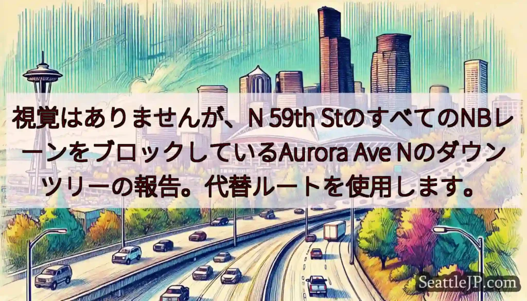視覚はありませんが、N 59th StのすべてのNBレーンをブロックしているAurora Ave
