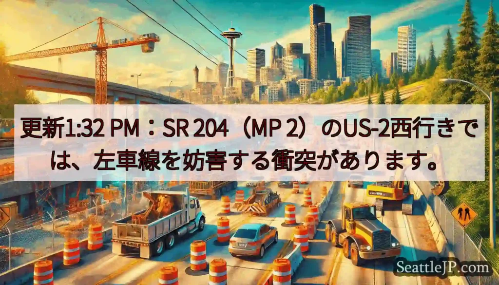 更新1:32 PM:SR 204(MP 2)のUS-2西行きでは、左車線を妨害する衝突があります。