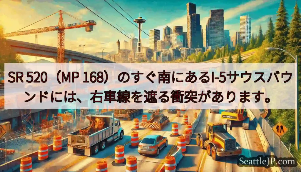SR 520（MP 168）のすぐ南にあるI-5サウスバウンドには、右車線を遮る衝突があります。