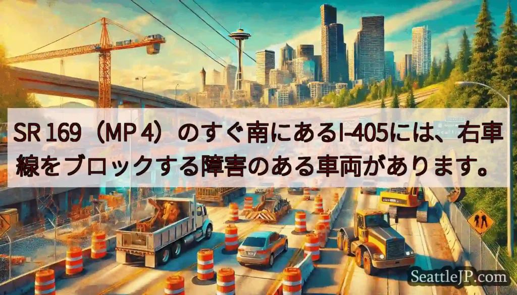 SR 169（MP 4）のすぐ南にあるI-405には、右車線をブロックする障害のある車両があります。