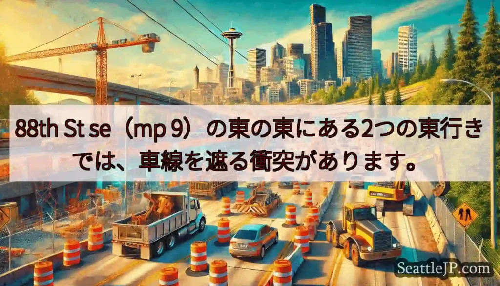 88th St se（mp 9）の東の東にある2つの東行きでは、車線を遮る衝突があります。
