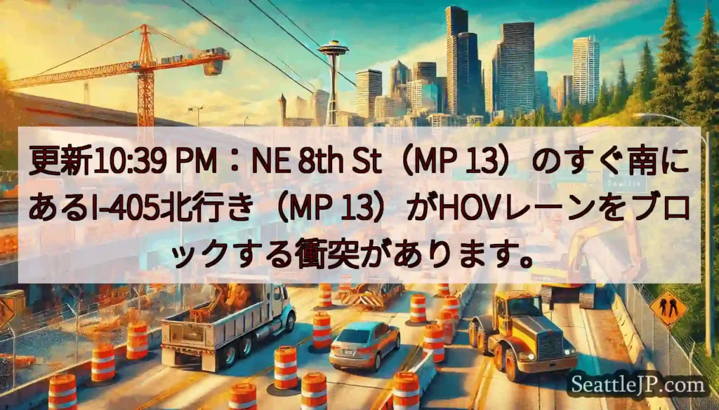 更新10:39 PM：NE 8th St（MP 13）のすぐ南にあるI-405北行き（MP