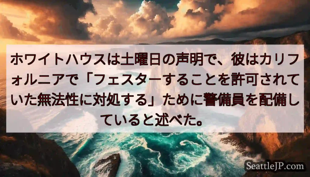 ホワイトハウスは土曜日の声明で、彼はカリフォルニアで「フェスターすることを許可されていた無法性に対処
