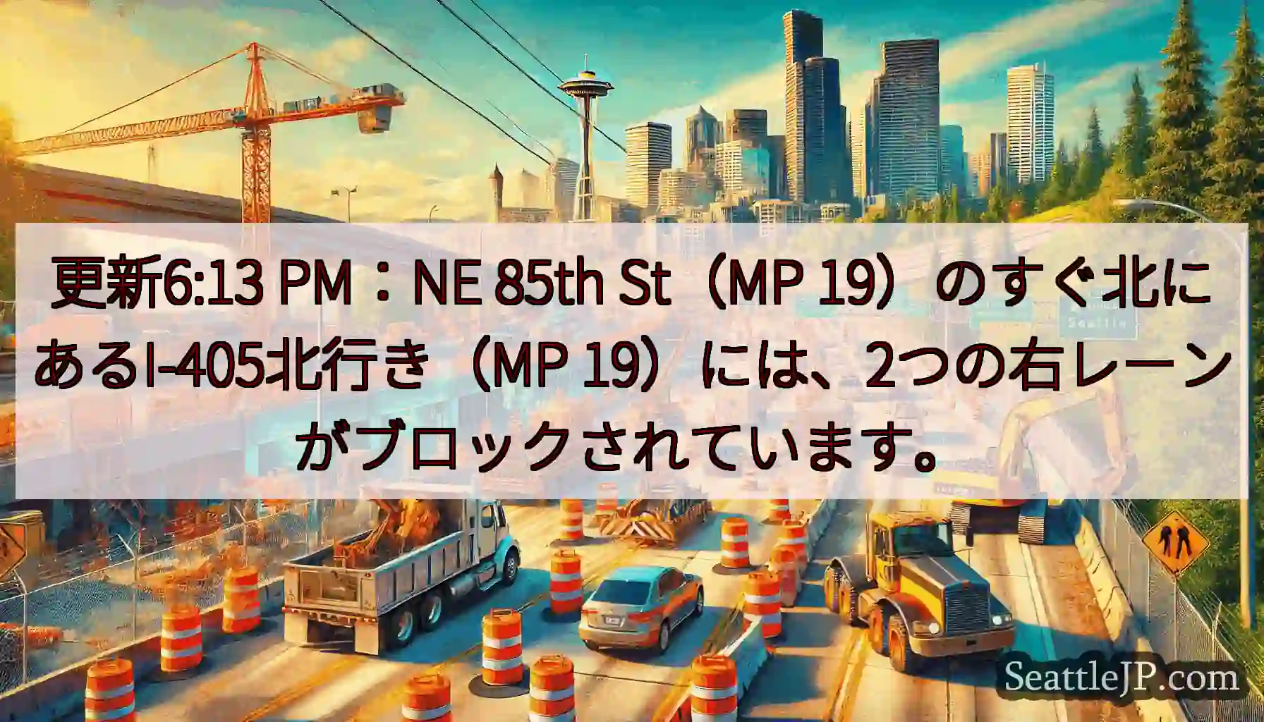 更新6:13 PM：NE 85th St（MP 19）のすぐ北にあるI-405北行き（MP