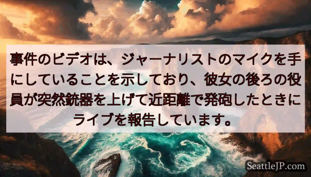 事件のビデオは、ジャーナリストのマイクを手にしていることを示しており、彼女の後ろの役員が突然銃器を上
