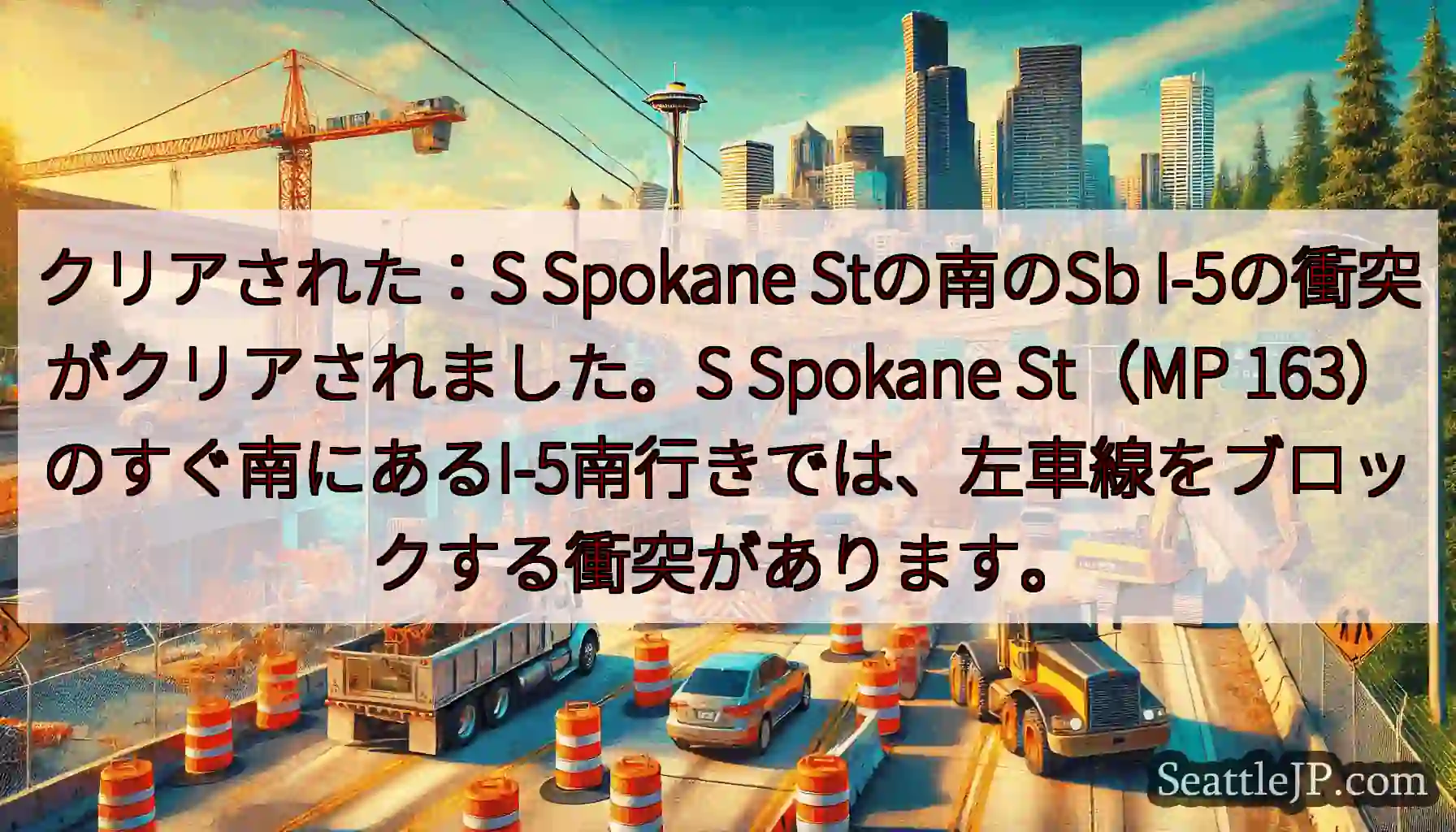クリアされた：S Spokane Stの南のSb I-5の衝突がクリアされました。S
