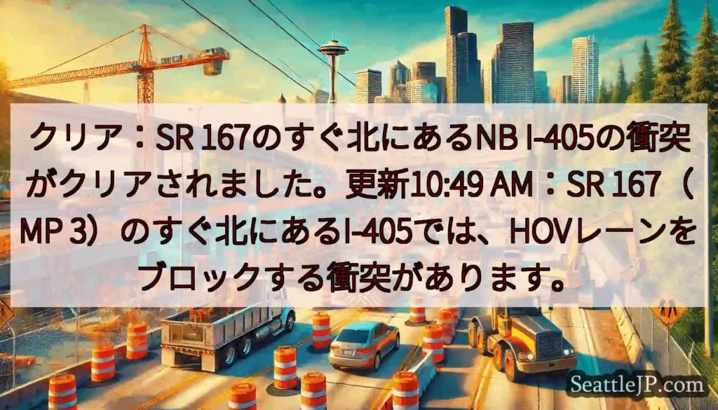 クリア：SR 167のすぐ北にあるNB I-405の衝突がクリアされました。更新10:49