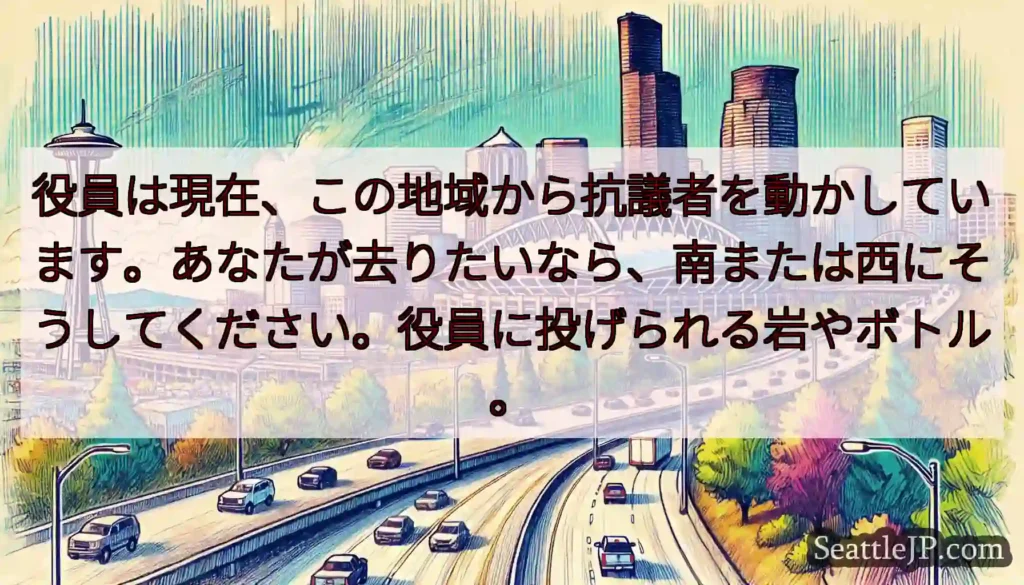役員は現在、この地域から抗議者を動かしています。あなたが去りたいなら、南または西にそうしてください。