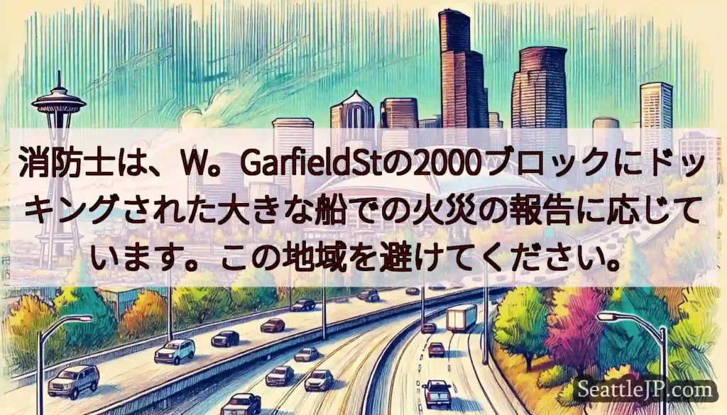 消防士は、W。GarfieldStの2000ブロックにドッキングされた大きな船での火災の報告に応じて