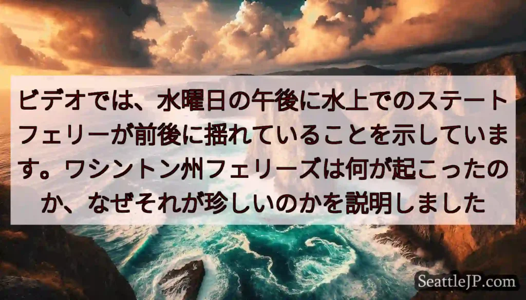 ビデオでは、水曜日の午後に水上でのステートフェリーが前後に揺れていることを示しています。ワシントン州