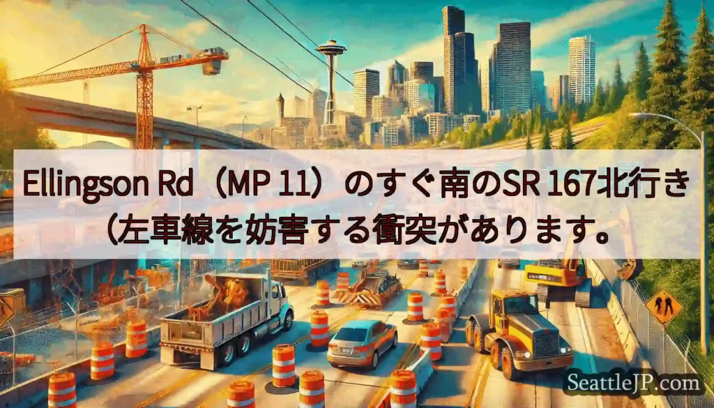 Ellingson Rd（MP 11）のすぐ南のSR 167北行き（左車線を妨害する衝突があります。