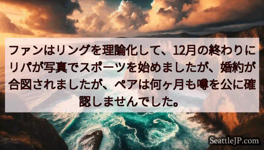 ファンはリングを理論化して、12月の終わりにリパが写真でスポーツを始めましたが、婚約が合図されました