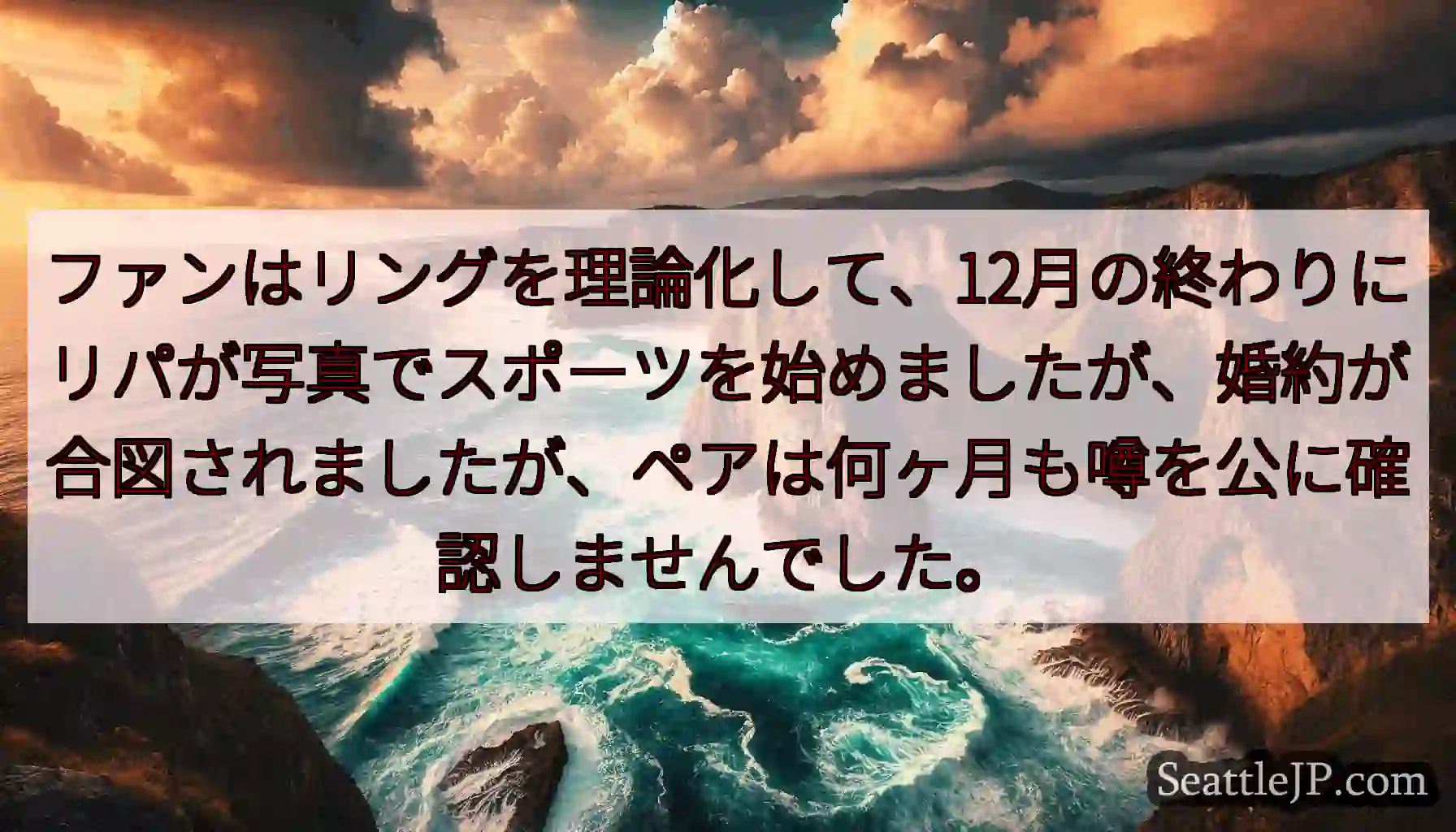 ファンはリングを理論化して、12月の終わりにリパが写真でスポーツを始めましたが、婚約が合図されました