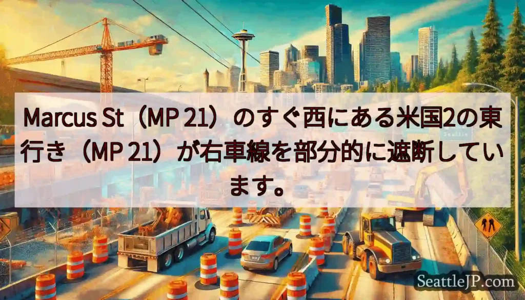 Marcus St（MP 21）のすぐ西にある米国2の東行き（MP