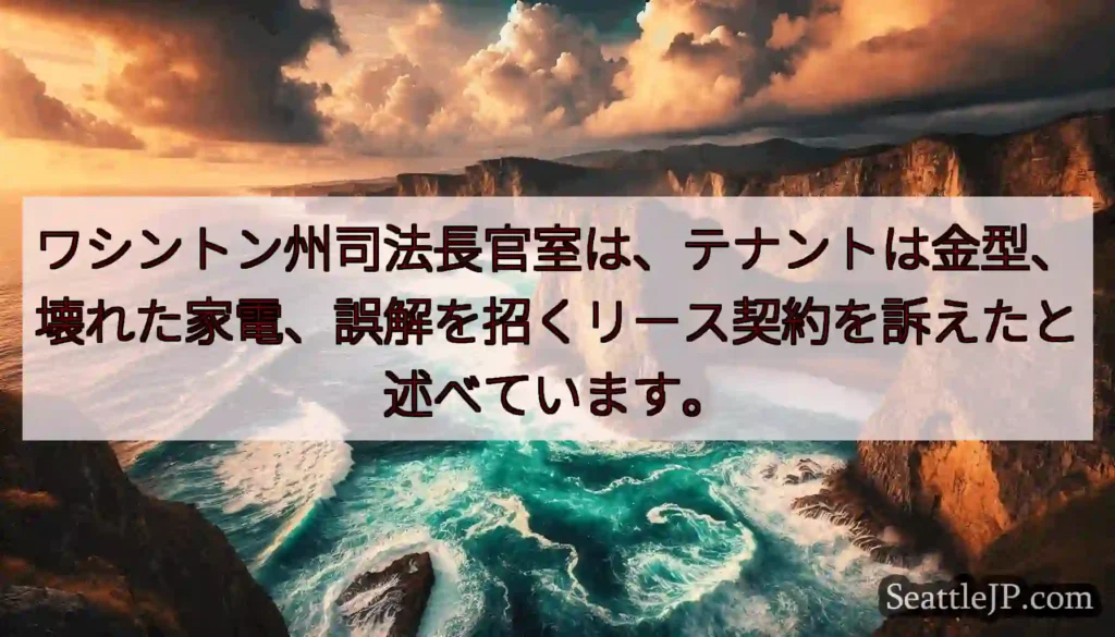 ワシントン州司法長官室は、テナントは金型、壊れた家電、誤解を招くリース契約を訴えたと述べています。