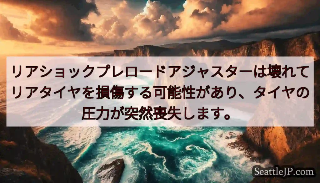 リアショックプレロードアジャスターは壊れてリアタイヤを損傷する可能性があり、タイヤの圧力が突然喪失し