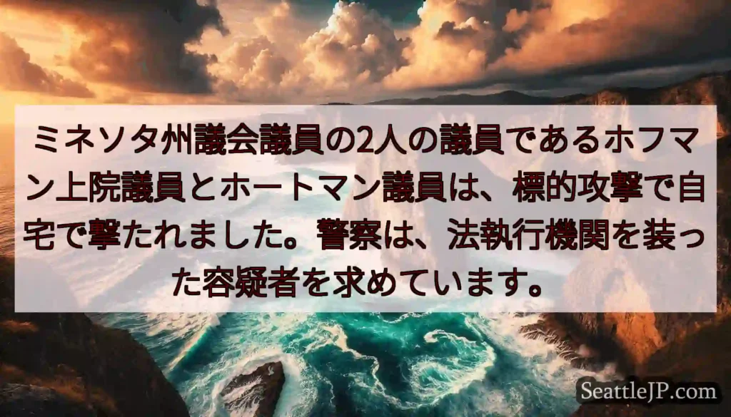ミネソタ州議会議員の2人の議員であるホフマン上院議員とホートマン議員は、標的攻撃で自宅で撃たれました